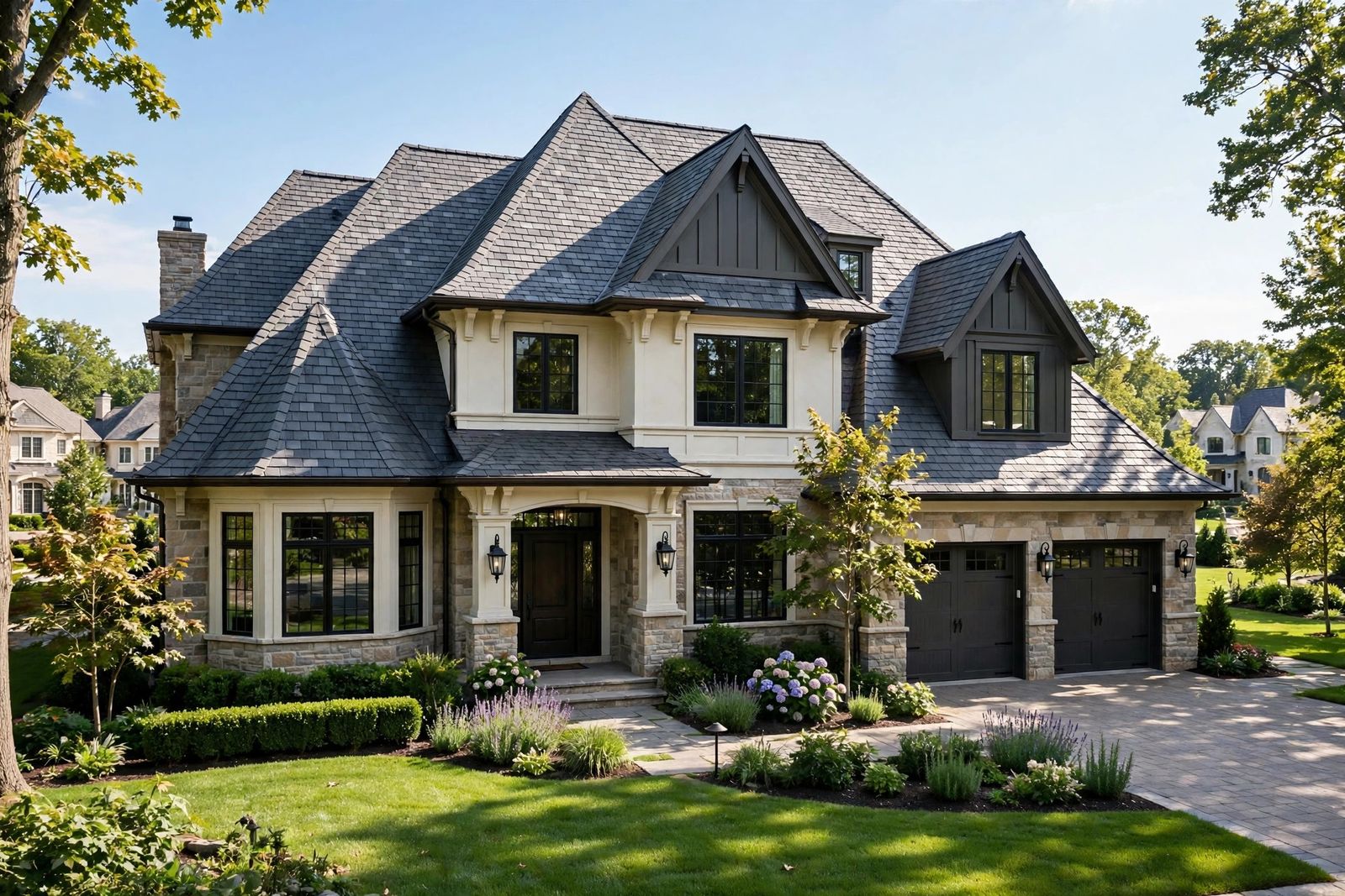 Home with composite slate-style roofing