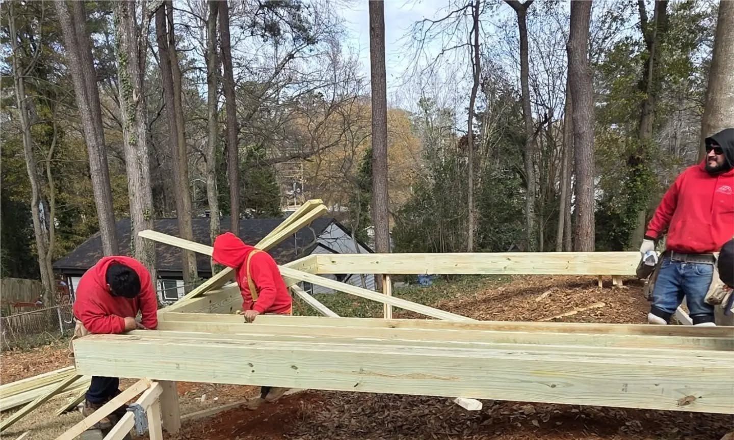 A Diaz crew framing a deck during construction