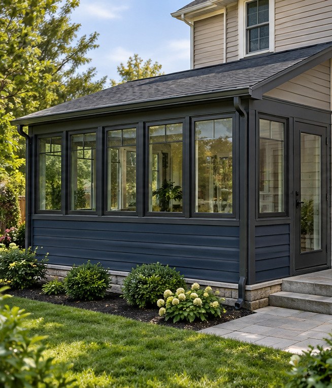 Window-lined sunroom exterior, a design concept
